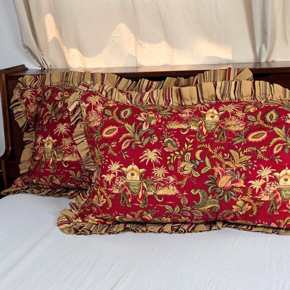 2 Custom King Tropical Jacobean Jungle Elephants Palm Trees Fabric Pillow Shams - Picture 3 of 13